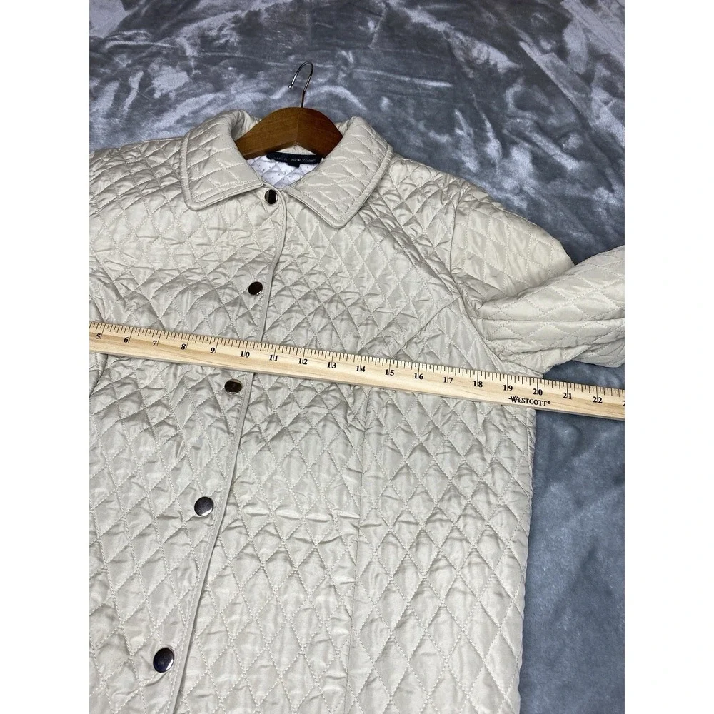Briggs New York Women's Quilted Jacket Tan Dots Snap Front Collar Size 14